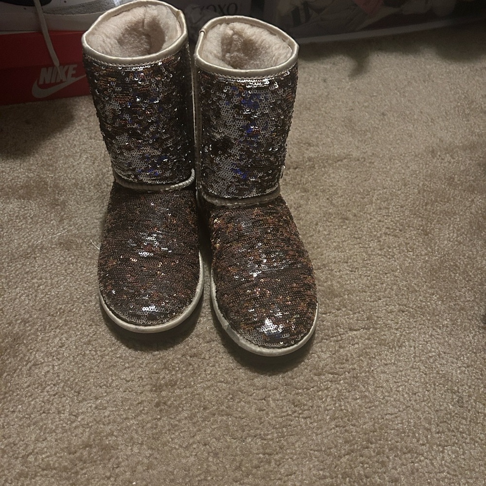 UGG Glitter Sequin Boots in Brown and Gold